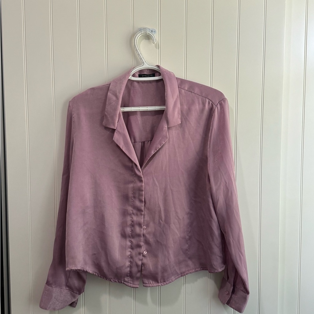 Dynamite Mauve Hidden Button Satin Blouse Medium